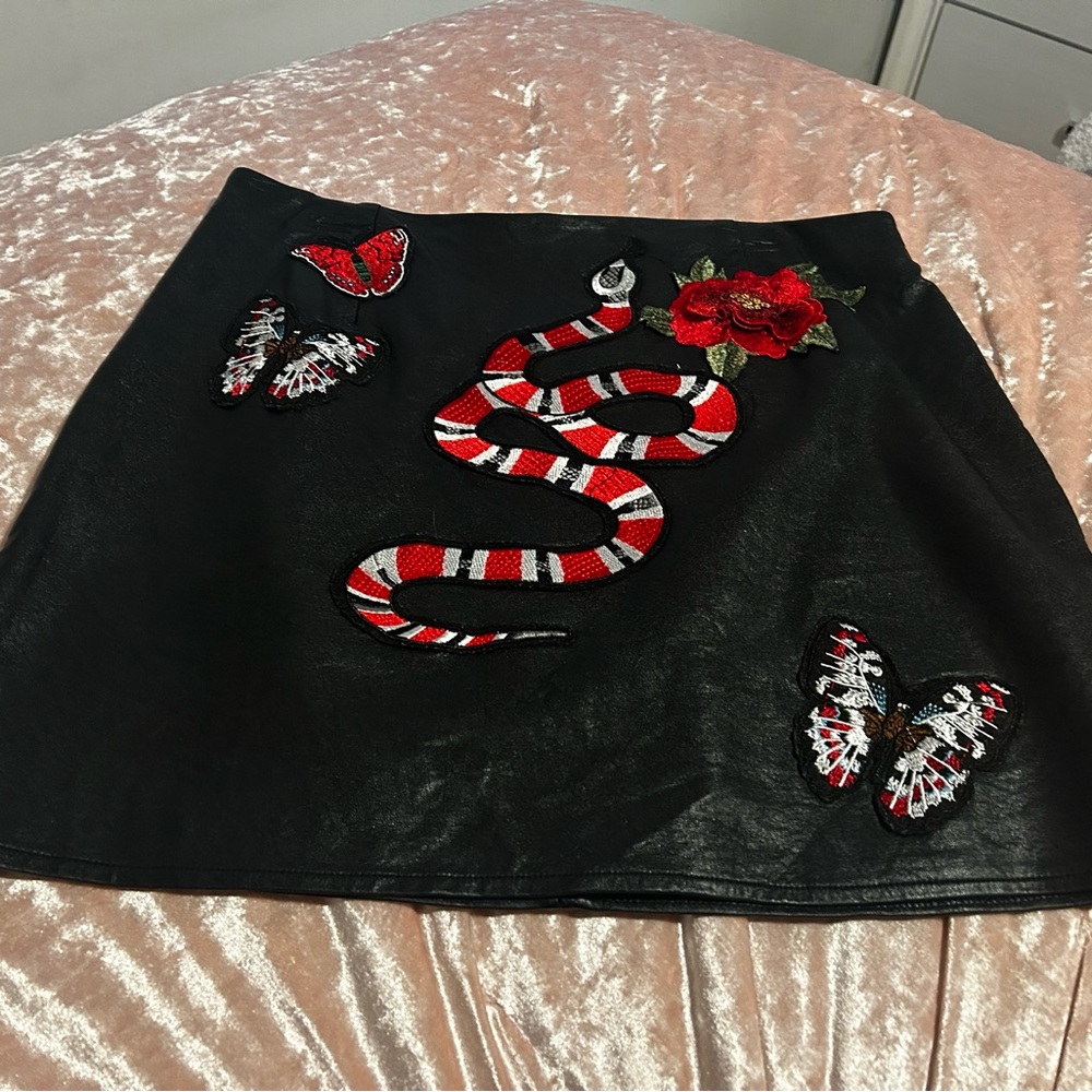 Misguided Embroidered Black Skirt with Red Accents